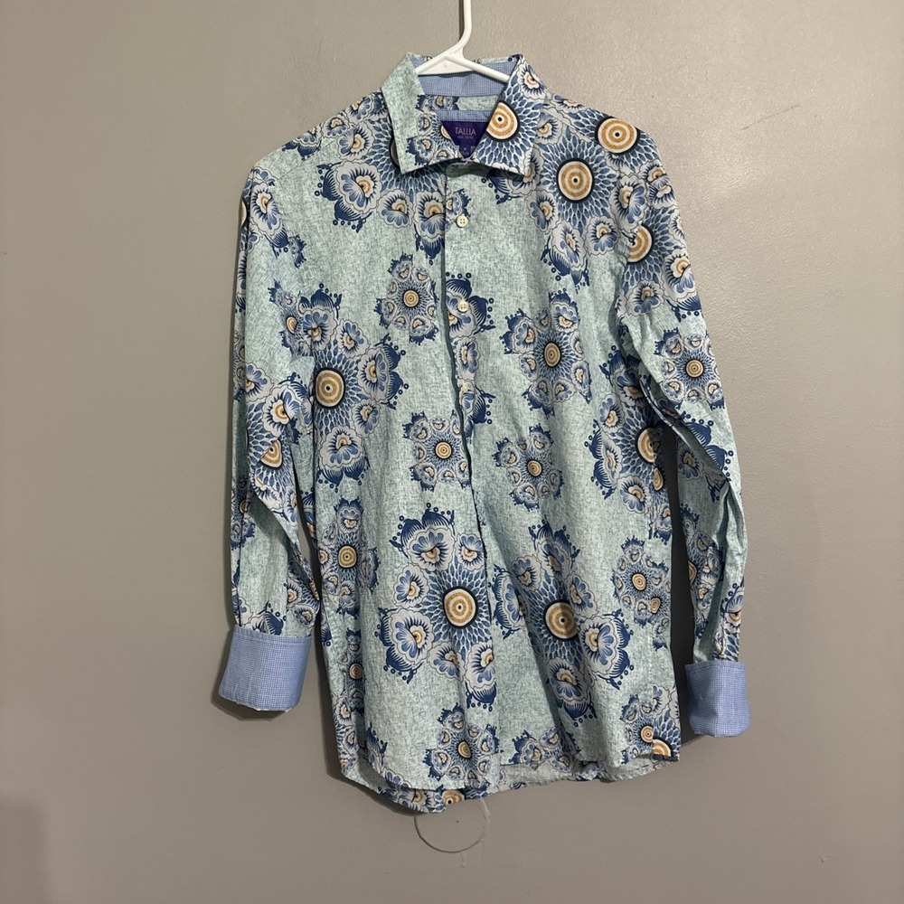 TALLIA Shirt 100% Cotton Rare Circular Design Flip Cuff sz Men's Med 15 1/2
